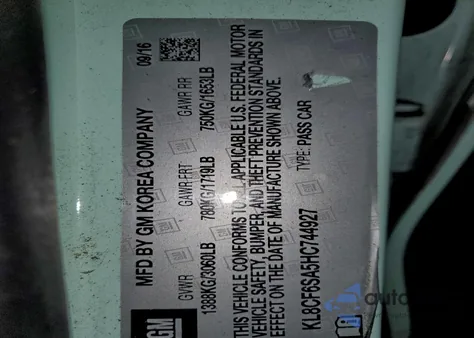 2017 Chevrolet Spark 2Lt z USA, uszkodzony, nr VIN KL8CF6SA5HC744927